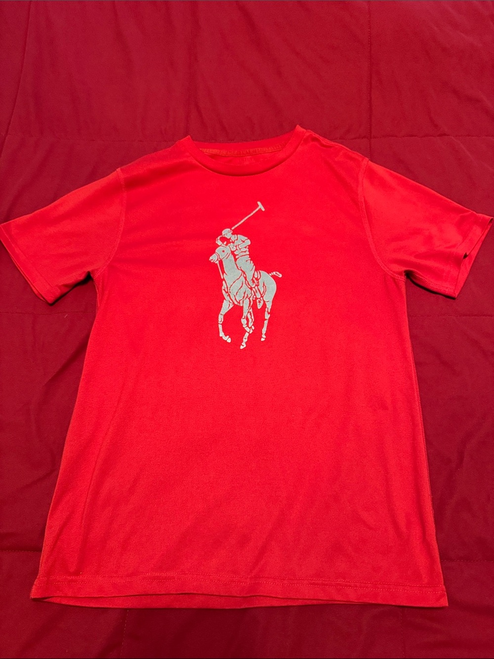 Polo Logo Red Short-Sleeve Boys Performance Jersey T-shirt Size L (14-16)
